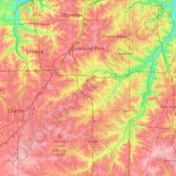 Overland Park topographic map, elevation, terrain