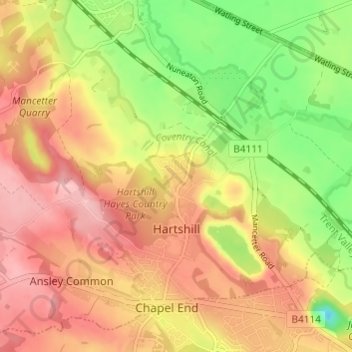 Hartshill CP topographic map, elevation, terrain