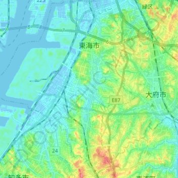 東海市 topographic map, elevation, terrain