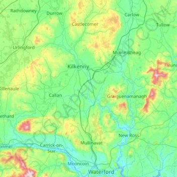 County Kilkenny topographic map, elevation, terrain