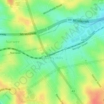 Beverly Hills topographic map, elevation, terrain