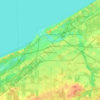 Michigan City topographic map, elevation, terrain