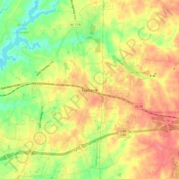 Mebane topographic map, elevation, terrain