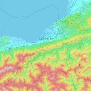 Shikokuchuo topographic map, elevation, terrain