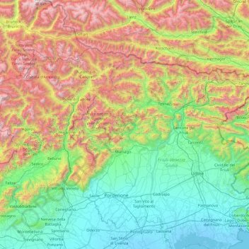 Alpi Carniche topographic map, elevation, terrain