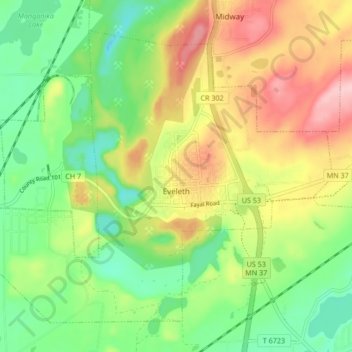 Eveleth topographic map, elevation, terrain