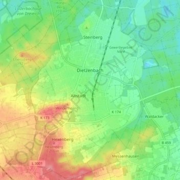 Dietzenbach topographic map, elevation, terrain