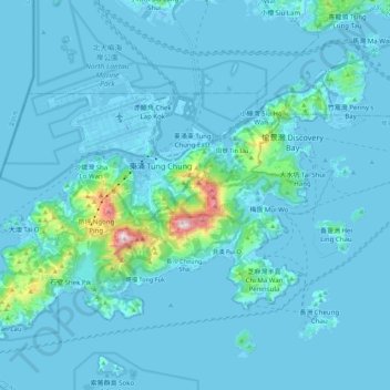 Lantau topographic map, elevation, terrain