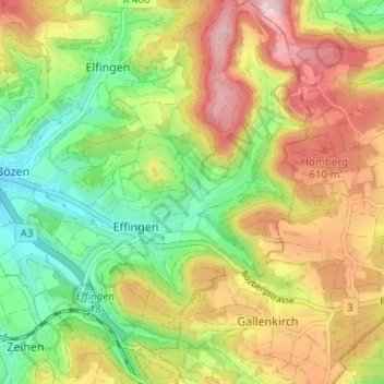 Effingen topographic map, elevation, terrain