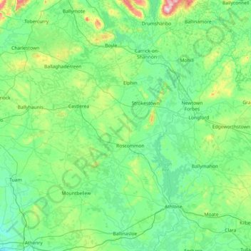 County Roscommon topographic map, elevation, terrain