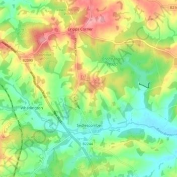 Sedlescombe topographic map, elevation, terrain