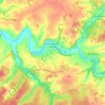 Chemillé-sur-Indrois topographic map, elevation, terrain