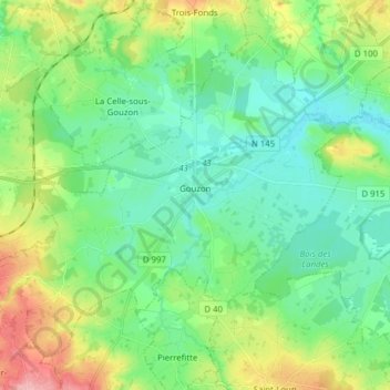 Gouzon topographic map, elevation, terrain