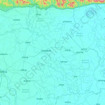 Netrokona District topographic map, elevation, terrain