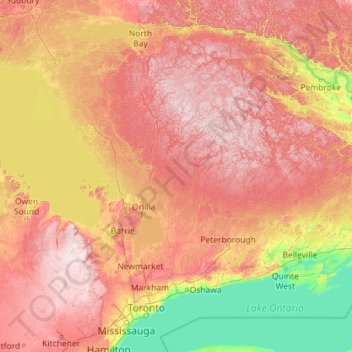 Central Ontario topographic map, elevation, terrain