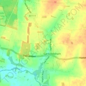 Garboldisham topographic map, elevation, terrain
