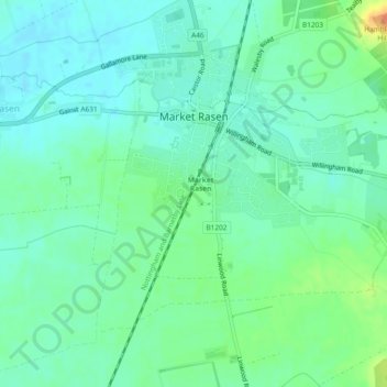 Market Rasen TC topographic map, elevation, terrain