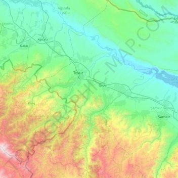 Tovuz District topographic map, elevation, terrain