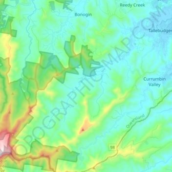 Tallebudgera Valley topographic map, elevation, terrain