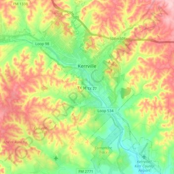 Kerrville topographic map, elevation, terrain