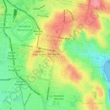 Randwick topographic map, elevation, terrain