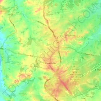 Luddenham topographic map, elevation, terrain