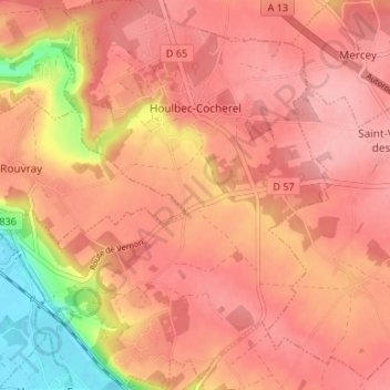 Houlbec-Cocherel topographic map, elevation, terrain