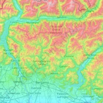 Bergamasque Alps and Prealps topographic map, elevation, terrain