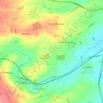South Rauceby topographic map, elevation, terrain