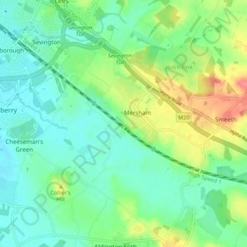 Mersham topographic map, elevation, terrain