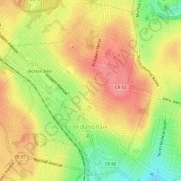 Midland Park topographic map, elevation, terrain
