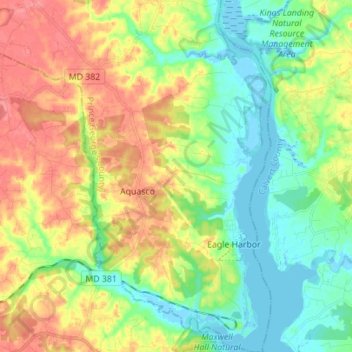 Aquasco topographic map, elevation, terrain