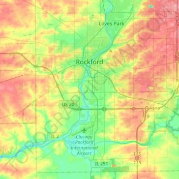 Rockford topographic map, elevation, terrain