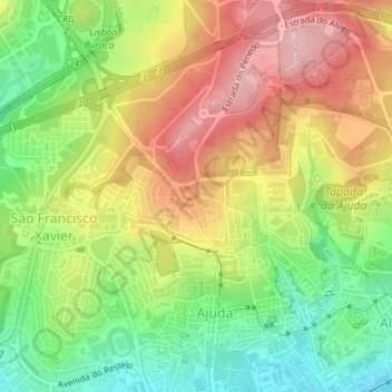 Ajuda topographic map, elevation, terrain