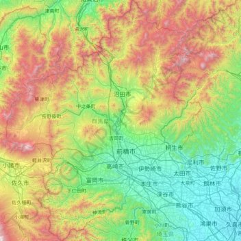 群马县 topographic map, elevation, terrain