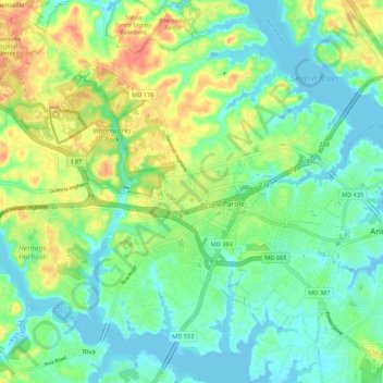 Parole topographic map, elevation, terrain
