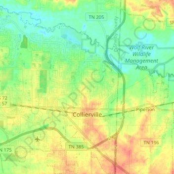 Collierville topographic map, elevation, terrain