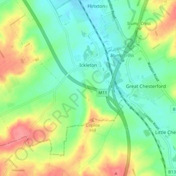 Ickleton topographic map, elevation, terrain