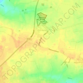 Old Hurst topographic map, elevation, terrain