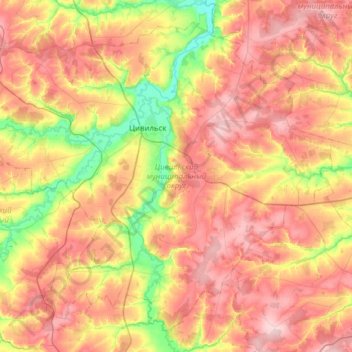 Цивильский муниципальный округ topographic map, elevation, terrain