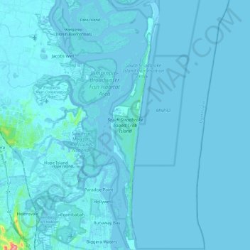 South Stradbroke Island;Crab Island topographic map, elevation, terrain