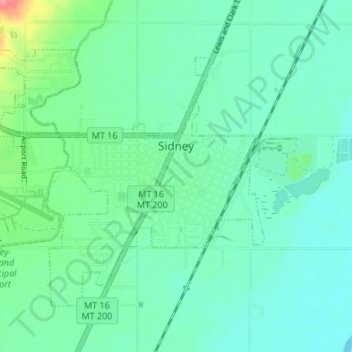 Sidney topographic map, elevation, terrain