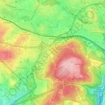 Lisbon topographic map, elevation, terrain