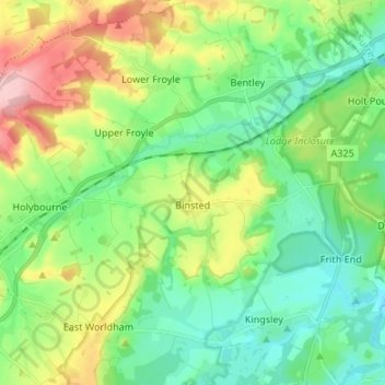 Binsted topographic map, elevation, terrain