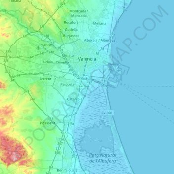 Valencia topographic map, elevation, terrain