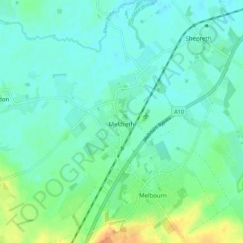 Meldreth topographic map, elevation, terrain