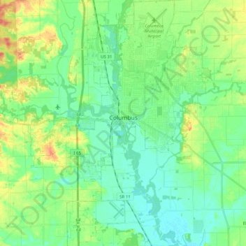 Columbus topographic map, elevation, terrain