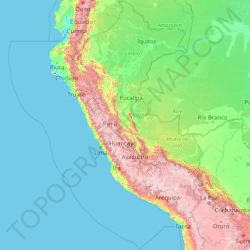 Peru topographic map, elevation, terrain