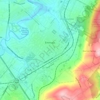 Emmaus topographic map, elevation, terrain