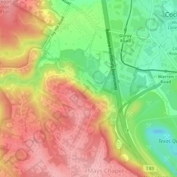 Treetops topographic map, elevation, terrain